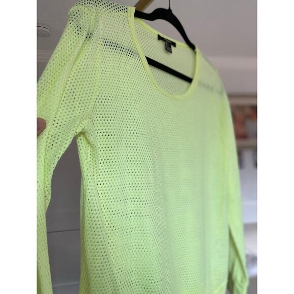 Forever 21 Mesh Shirt Neon Yellow Sheer Y2K Streetwear 90s Summer Boho Festival - Picture 3 of 4